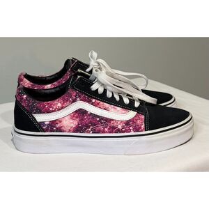 Vans Old Skool Galaxy Print Shoes Womens 7 Mens 5.5 Black Pink Sneakers